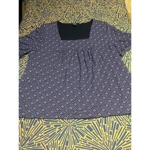 Style and Co womens plus 2X blouse top black purple flowers